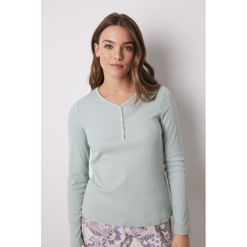 Green Ribbed Long Sleeve -Shirt