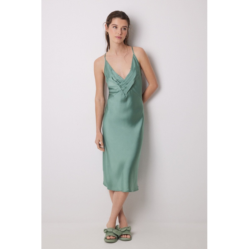 Green Satin Midi Nightgown