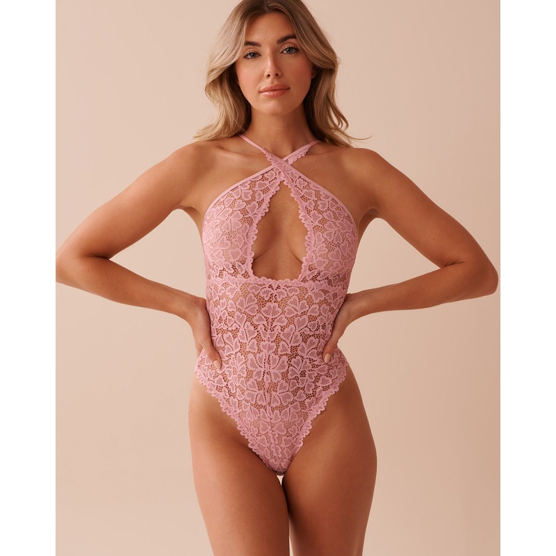 High Neck Lace Thong Teddy