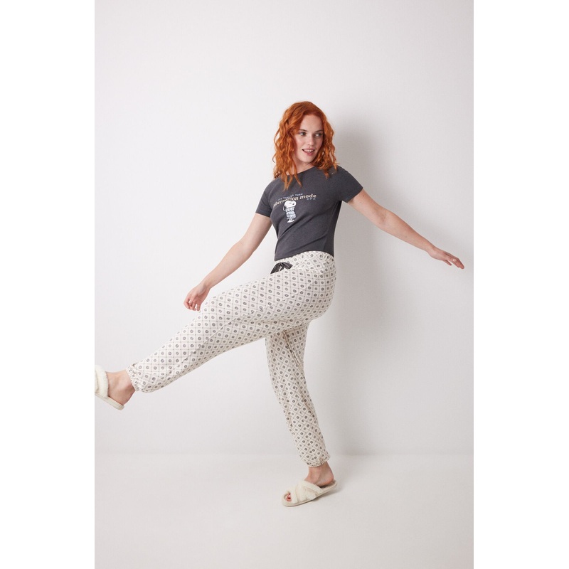 Long Carrot Trouser with Checkered and Floral Print