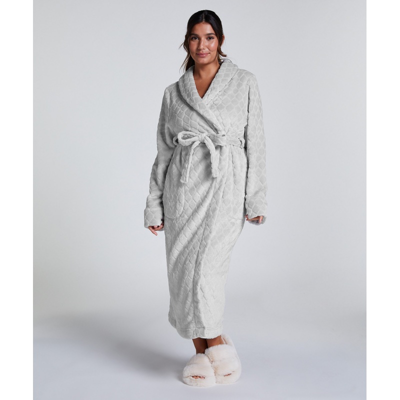 Long Fleece Bathrobe - Gray