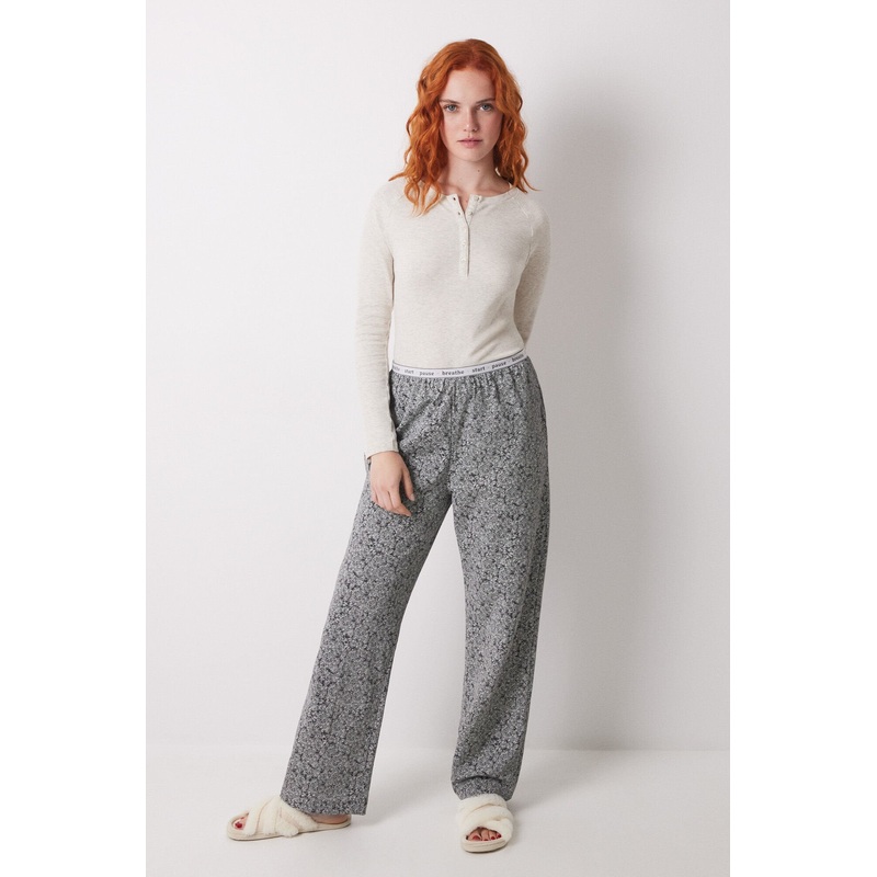 Long Trouser with Green Flower Print