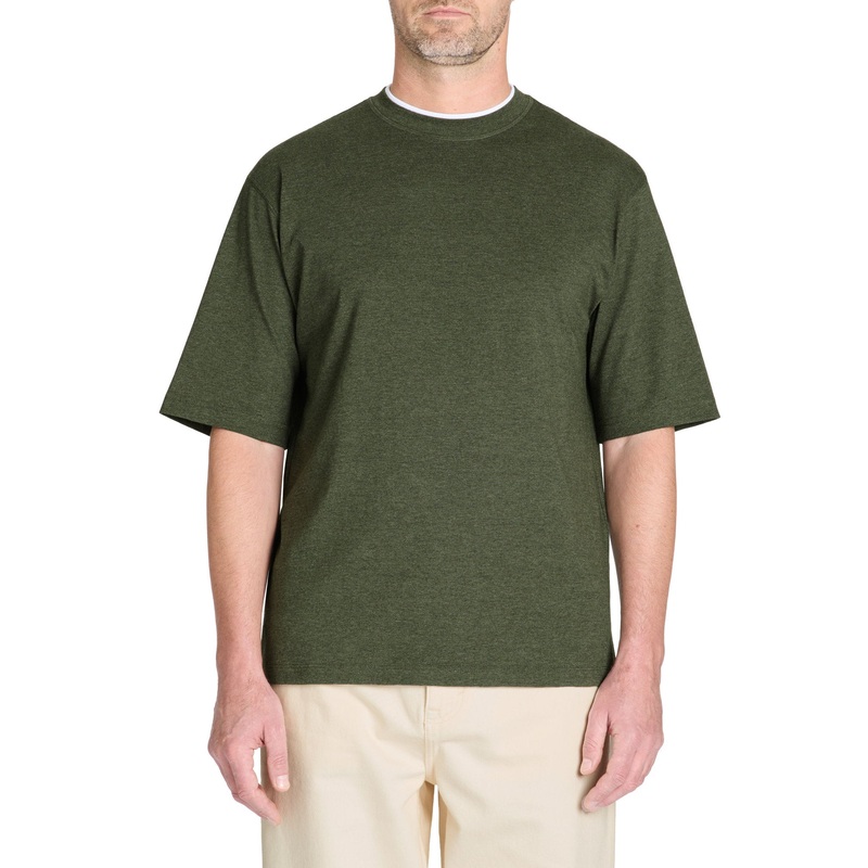 Oversized Crew Neck Cotton Blend T-Shirt - Khaki