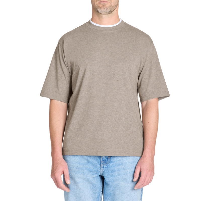 Oversized Crew Neck Cotton Blend T-Shirt - Taupe