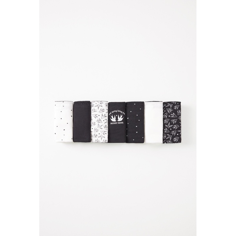Pack of 7 Classic Plain and Printed Cotton Panties B&W