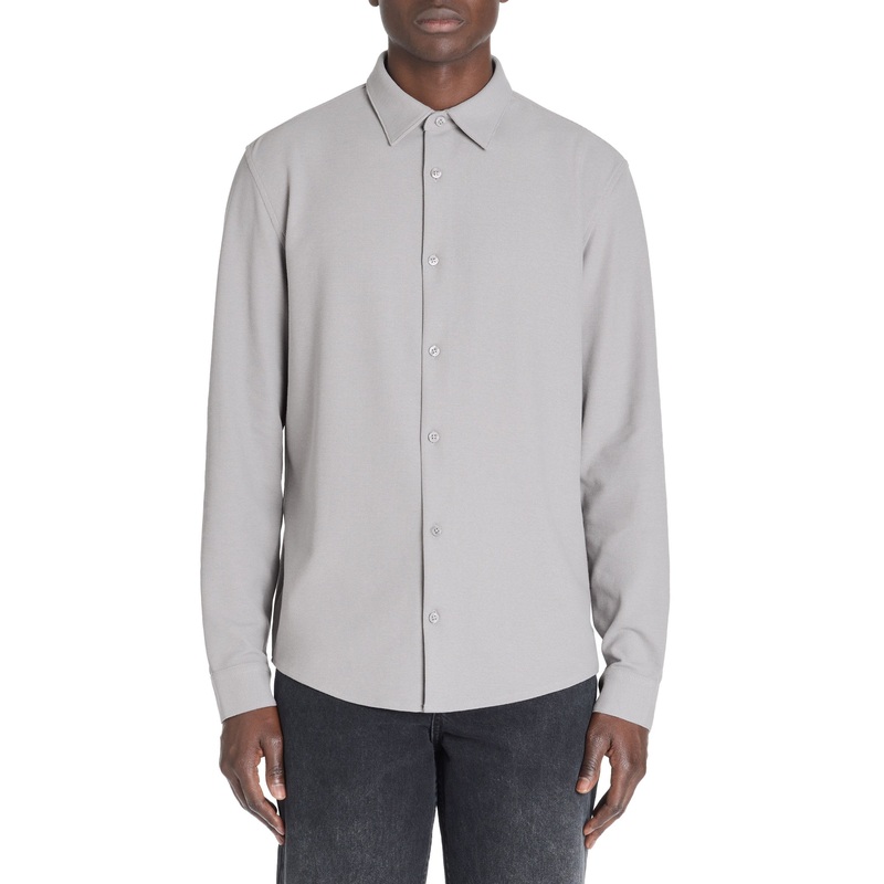 Regular Shirt in Stretch Cotton Waffle Knit - Gray