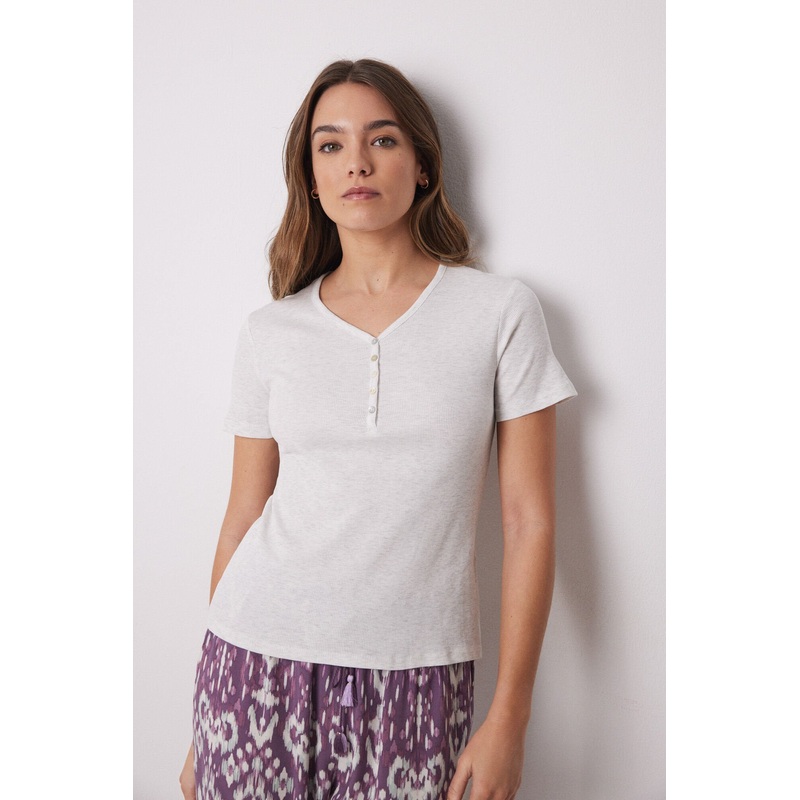 Ribbed Grey Short-Sleeved T-Shirt