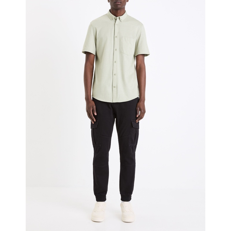Slim Fit Stretch Cotton Cargo Pants - Black