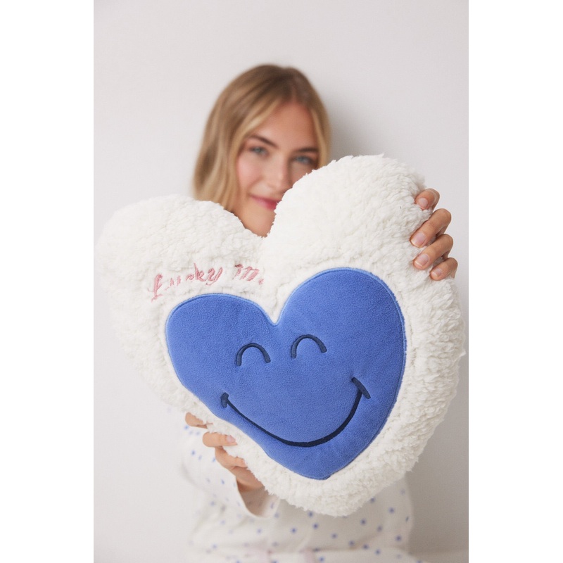 White Smiley Heart Cushion