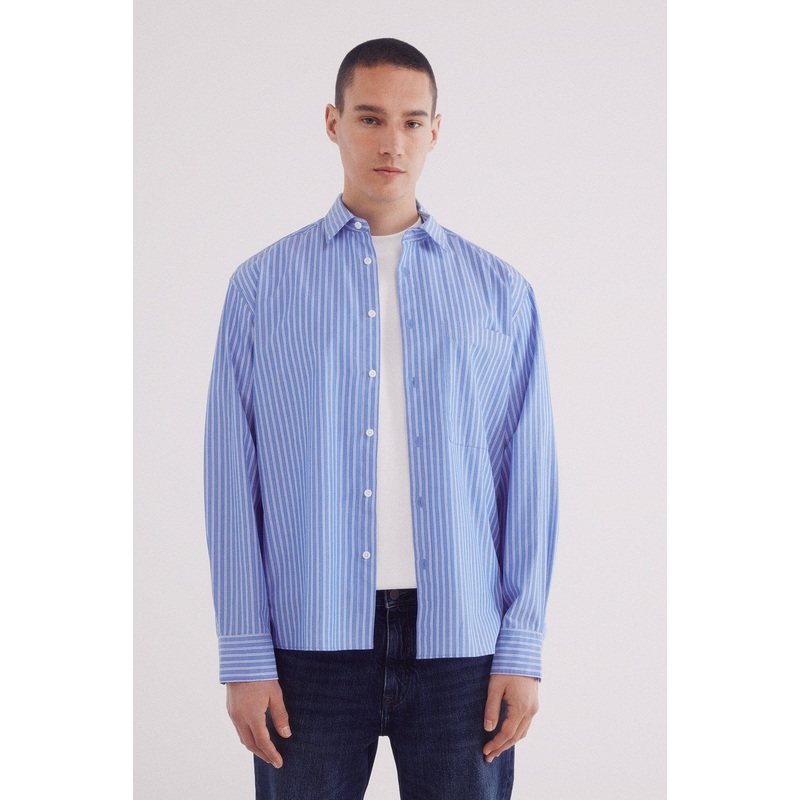 Boxy Fit Striped Poplin Shirt