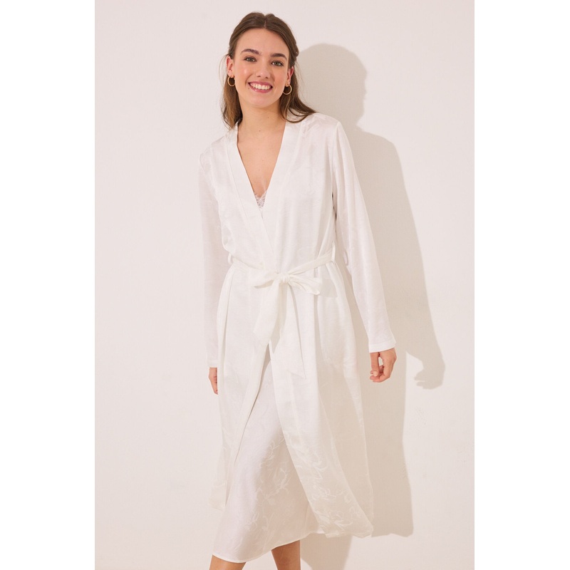 Bridal White Long Satin Robe