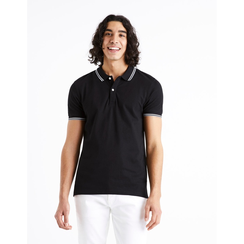 Cotton Elastane Piqu Polo Shirt - Black