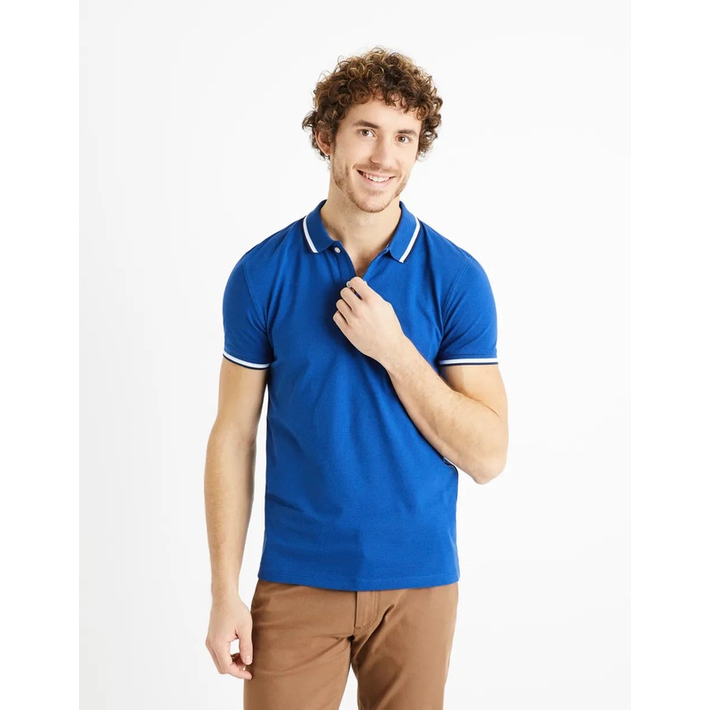 Cotton Elastane Piqu Polo Shirt - Blue