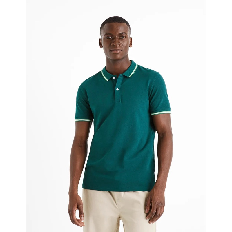 Cotton Elastane Piqu Polo Shirt - Dark Green