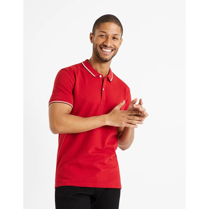 Cotton Elastane Piqu Polo Shirt - Red