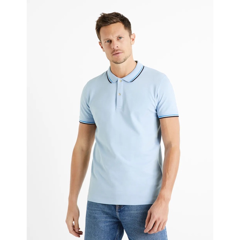 Cotton Elastane Piqu Polo Shirt - Sky Blue