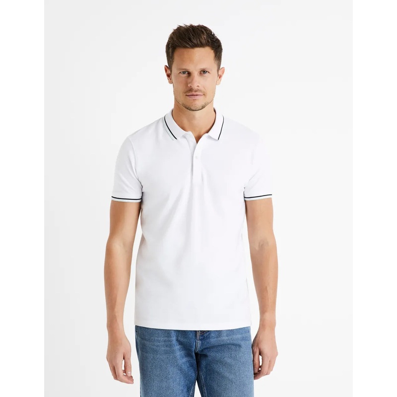 Cotton Elastane Piqu Polo Shirt - White