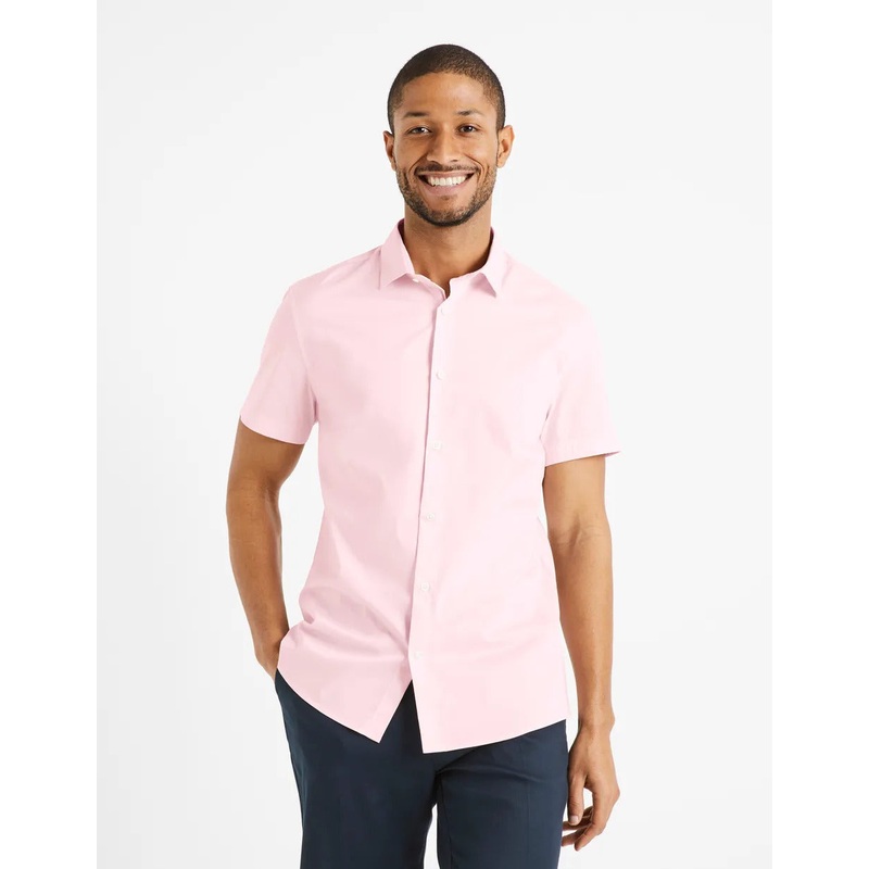 Cotton-Rich Slim-Fit Shirt - Pink