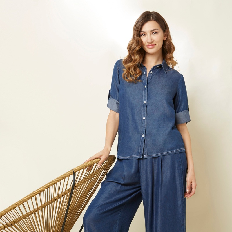 Denim Roll-Up Sleeve Shirt