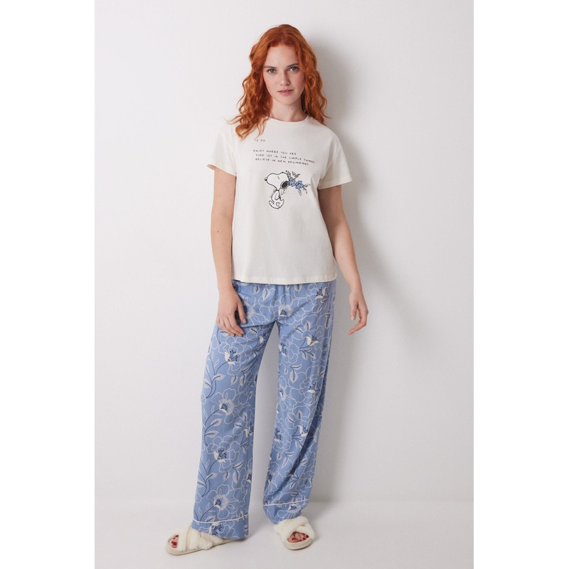 Long Trouser with Blue Flower Print