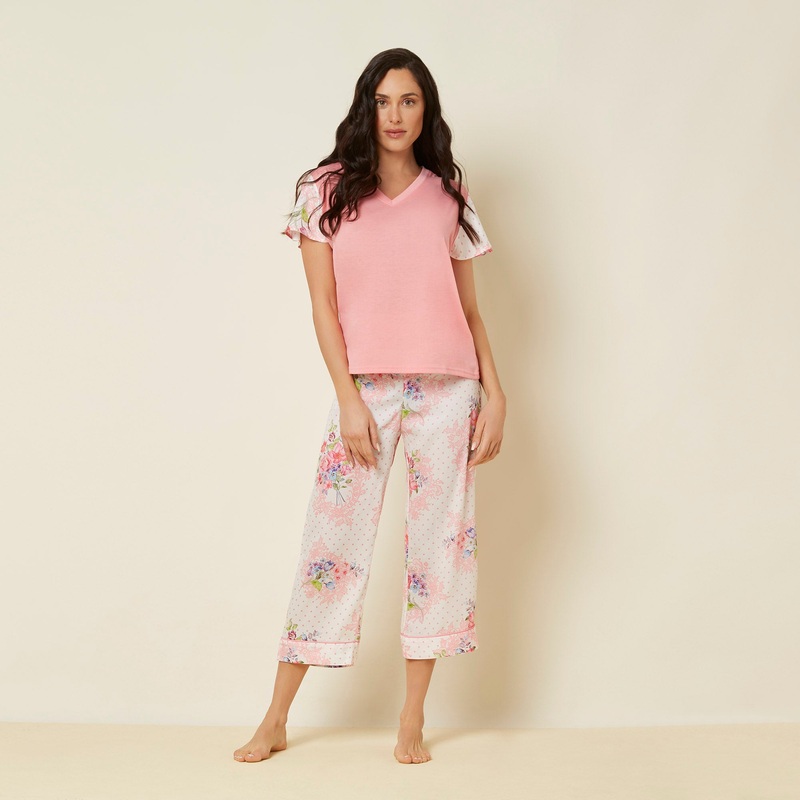 Printed T-Shirt and Trousers Pajama Set