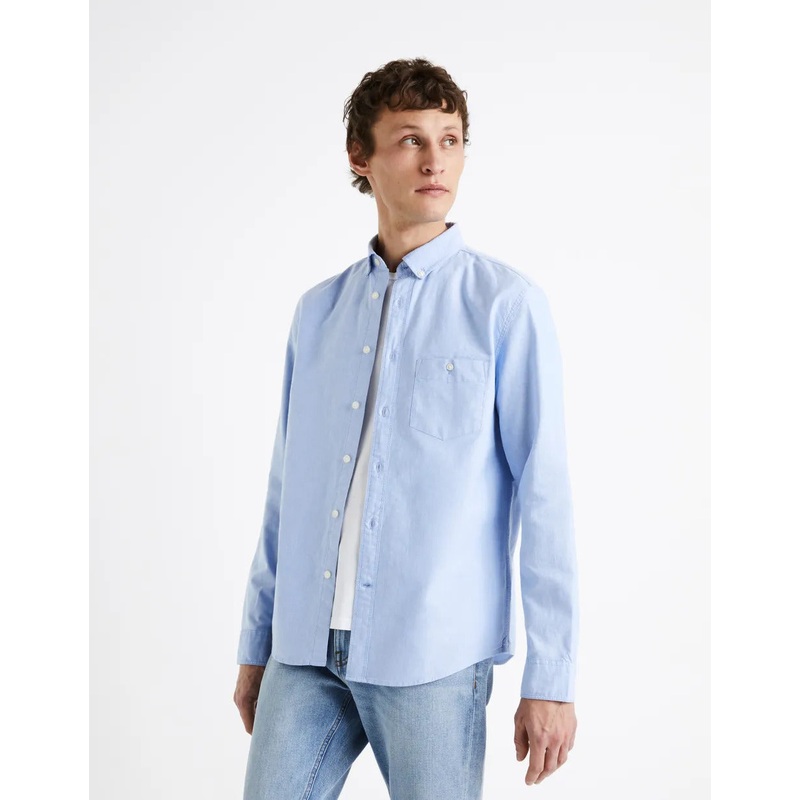 Regular-Fit 100% Cotton Oxford Shirt - Light Blue