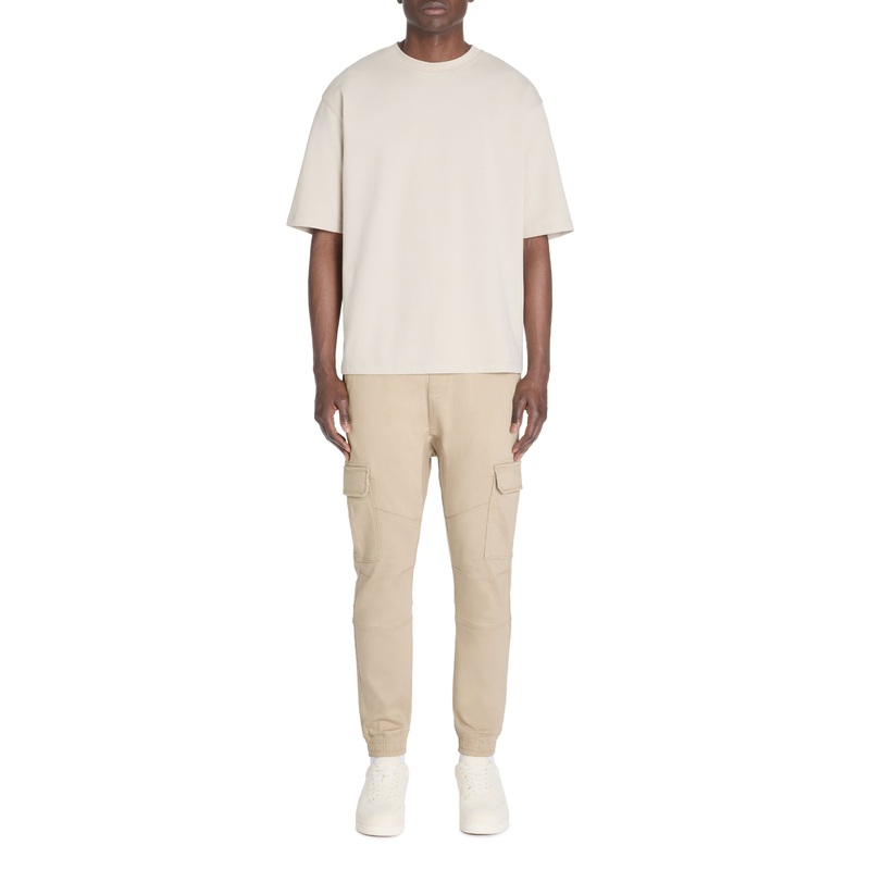 Slim Stretch Cotton Cargo Pants - Beige