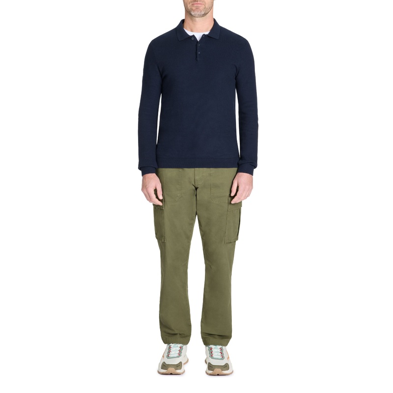 Stretch Cotton Straight Bottom Cargo Pants - Brown