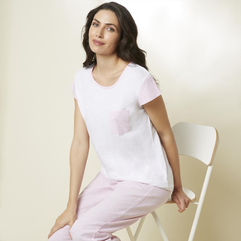 White T-Shirt and Trousers Pajama Set