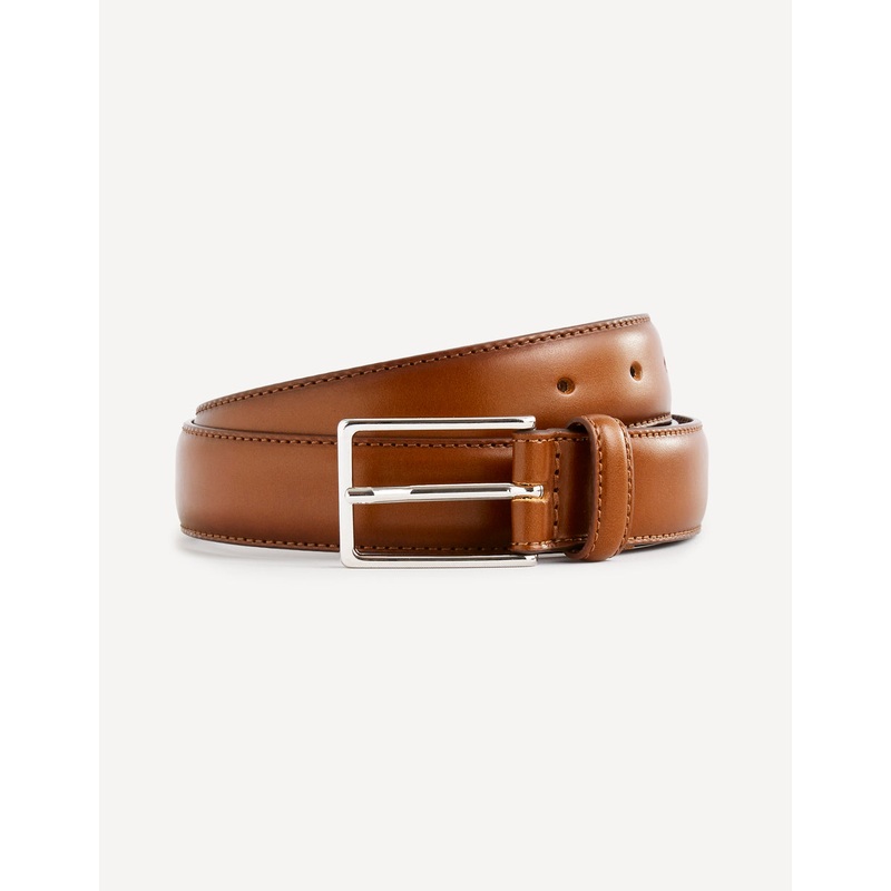 Brown Leather Belt With Metallic Buckle