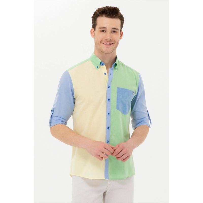 Multi-Color Color Block Long Sleeve Shirt