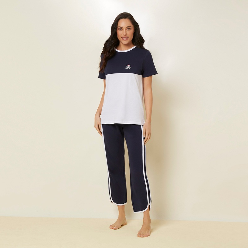 Bicolor T-Shirt and Trousers Pajama Set