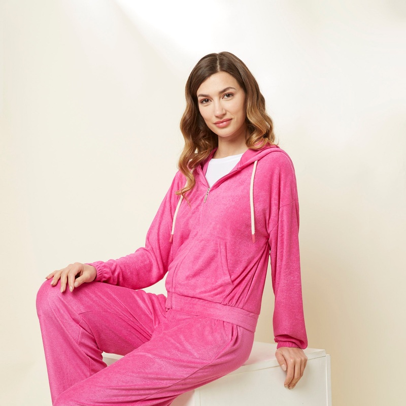 Fuchsia Long Sleeve Zip-Up Hoodie