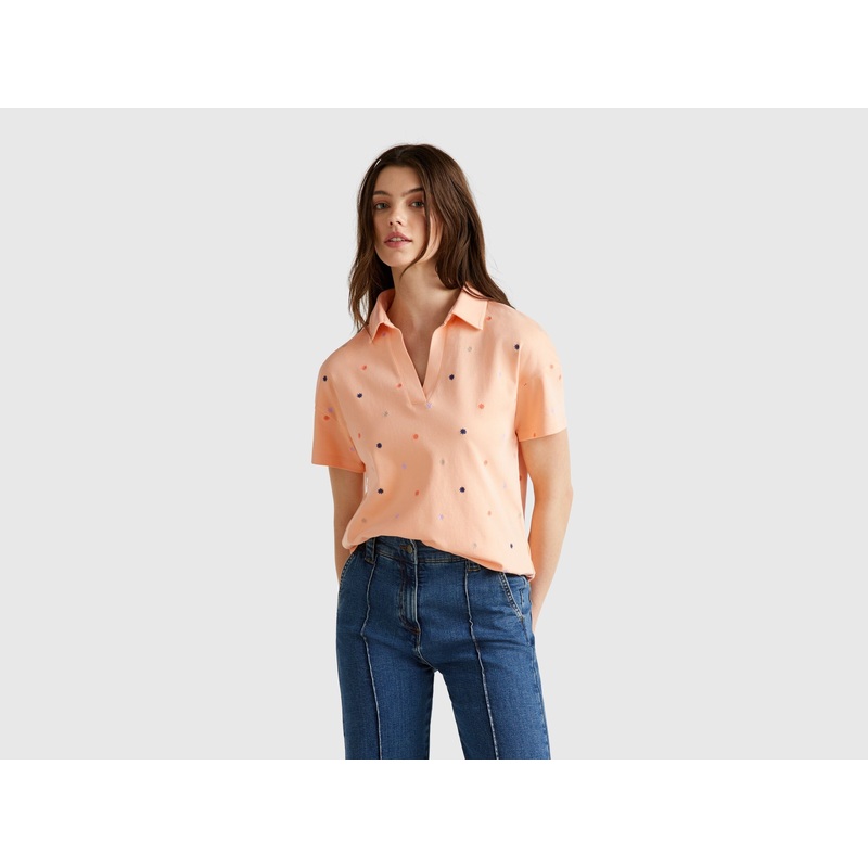 Polo with Flower Embroidery