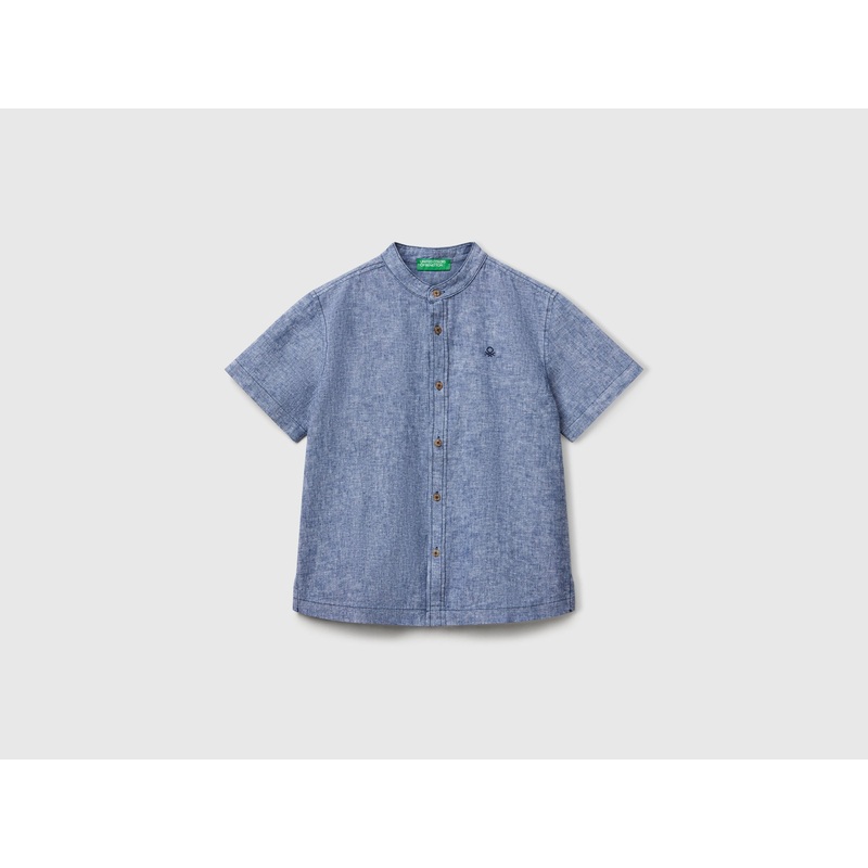 Short Sleeve Mandarin Collar Shirt