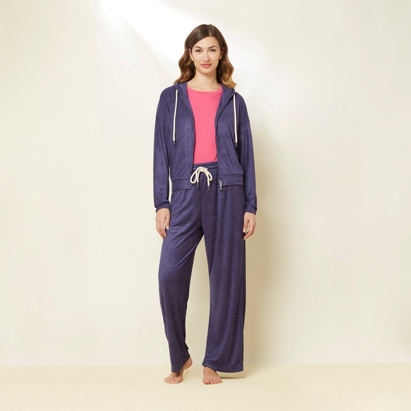 Wide Leg Navy Slip-On Trousers